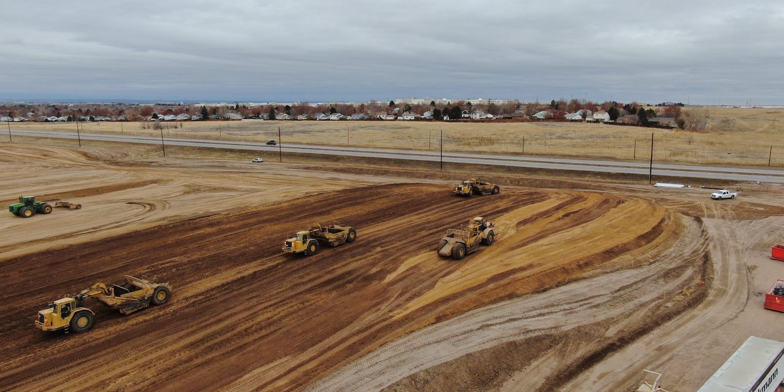 Aerial Shot Of Bemas Construction Crew Working Overlot Grading For Stafford Commercial Site Project